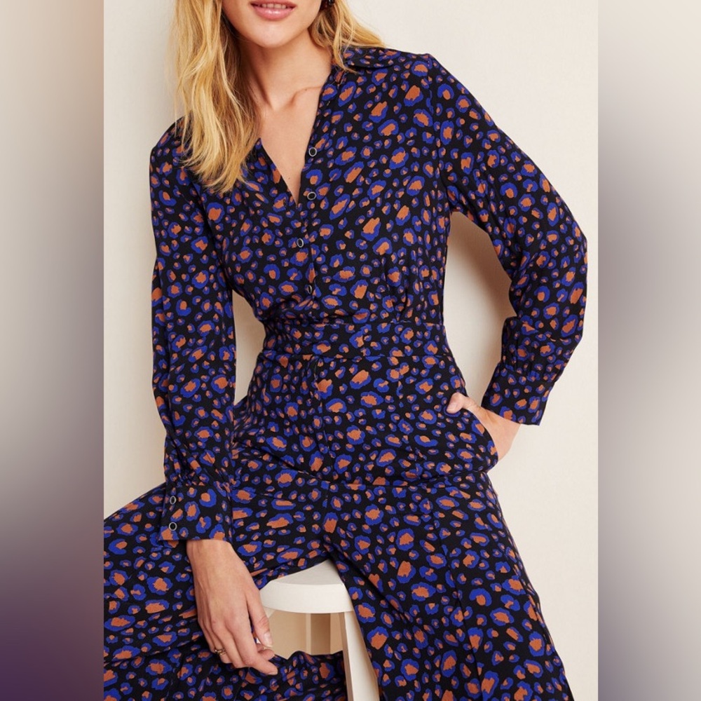 Anthropologie Blue and Orange Patterned Jumpsuit